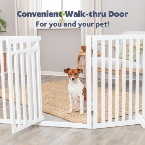 White four panel freestanding wood pet gate — photo 3