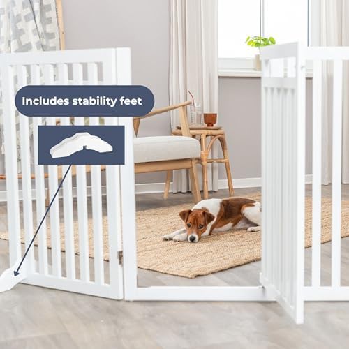 White four panel freestanding wood pet gate — photo 5