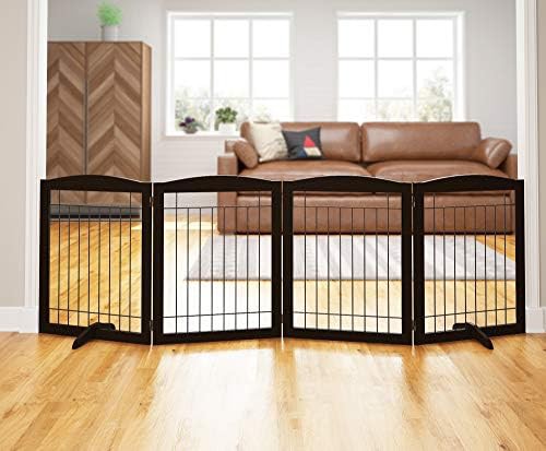 Wide foldable freestanding wooden pet gate