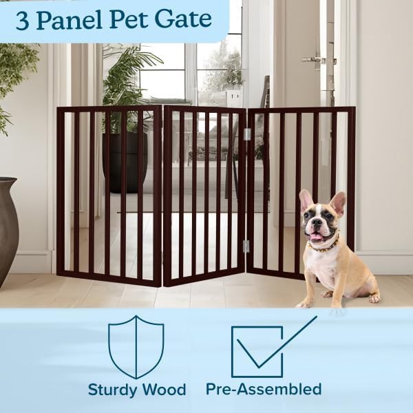 Brown three panel freestanding dog gate — photo 3