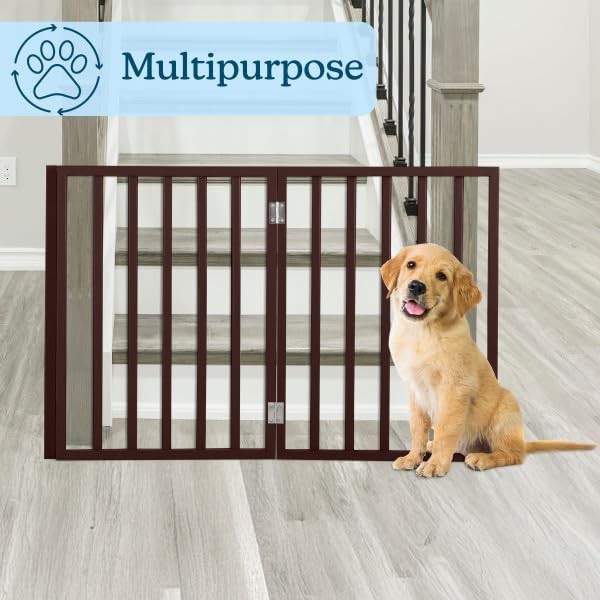 Brown three panel freestanding dog gate — photo 4