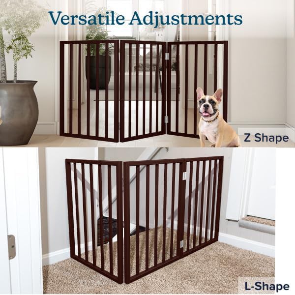 Brown three panel freestanding dog gate — photo 5