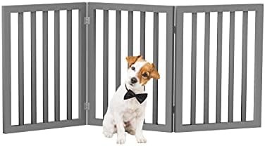 Gray folding freestanding pet fence gate