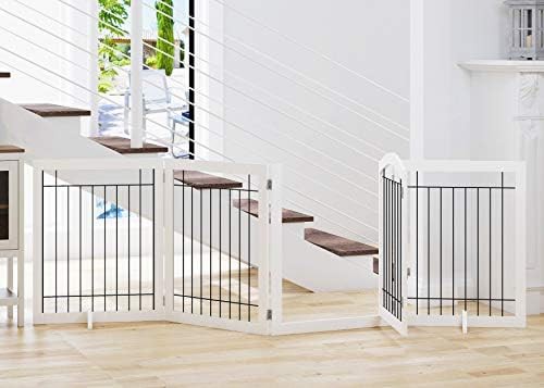 White freestanding foldable gate with door