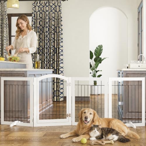 White freestanding foldable gate with door — photo 3
