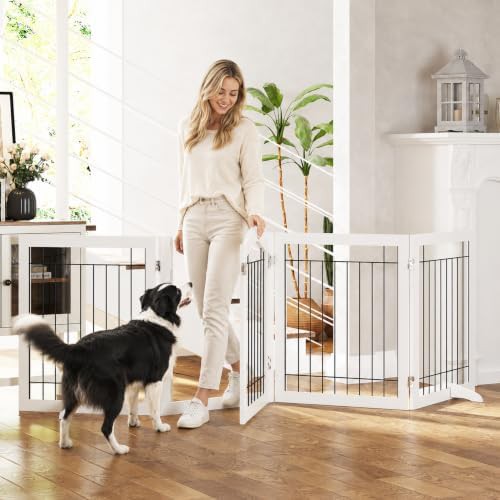 White freestanding foldable gate with door — photo 4