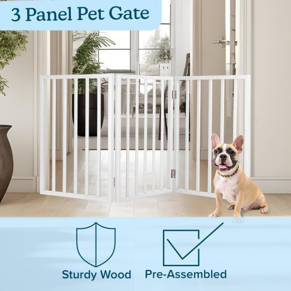White wooden folding freestanding pet gate — photo 3