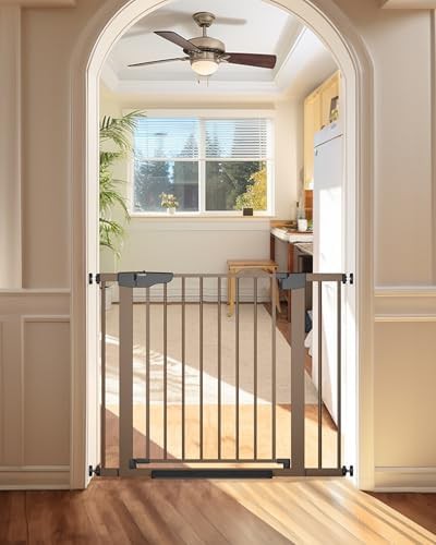 Metal auto close brown doorway safety gate