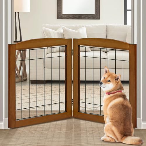 Cherry two panel freestanding wooden pet gate