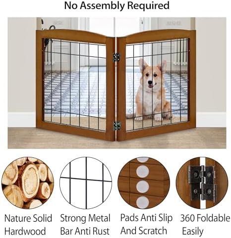 Cherry two panel freestanding wooden pet gate — photo 3