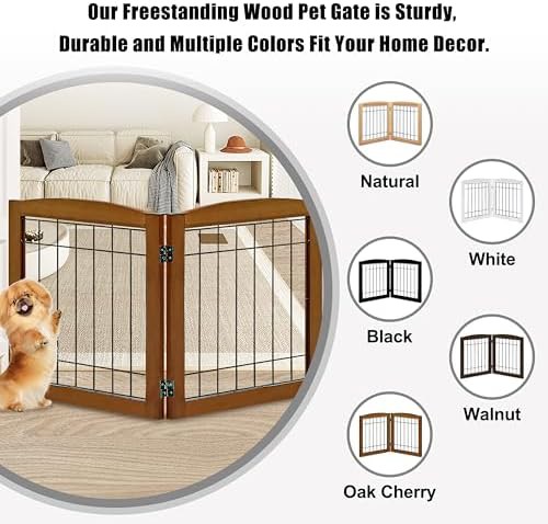 Cherry two panel freestanding wooden pet gate — photo 4