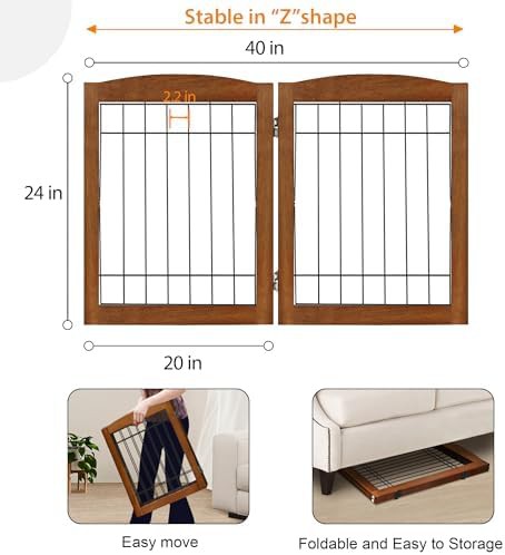 Cherry two panel freestanding wooden pet gate — photo 5