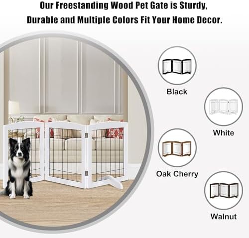 White three panel freestanding wooden pet gate — photo 4