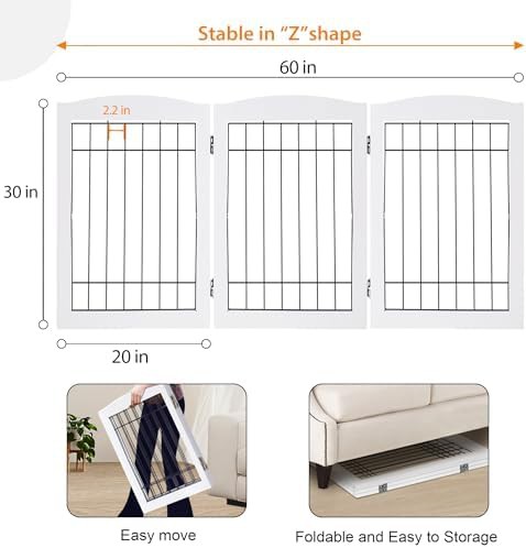 White three panel freestanding wooden pet gate — photo 5