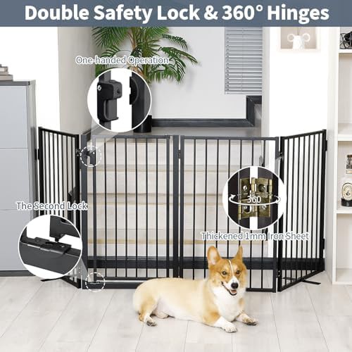 Black metal four panel freestanding pet gate — photo 3