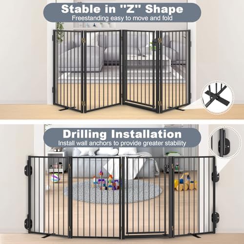 Black metal four panel freestanding pet gate — photo 4