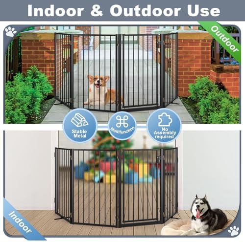 Black metal four panel freestanding pet gate — photo 5