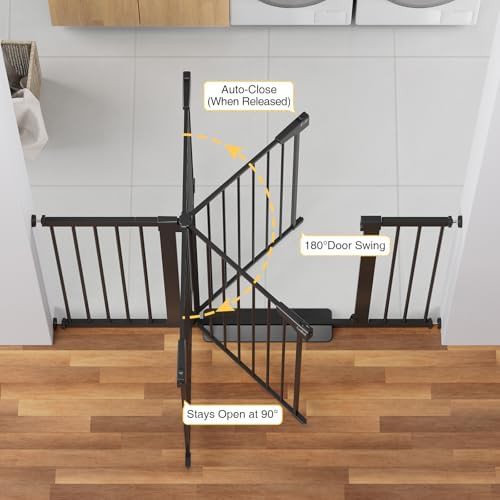 Wide self closing black pet safety gate — photo 3