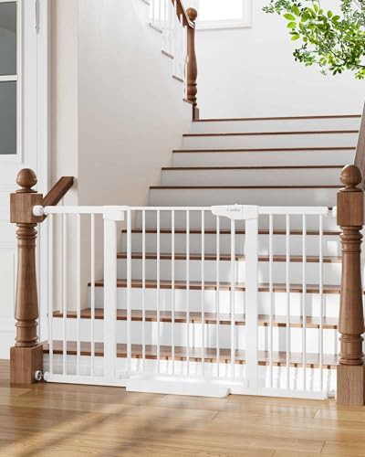 Wide self closing white pet safety gate