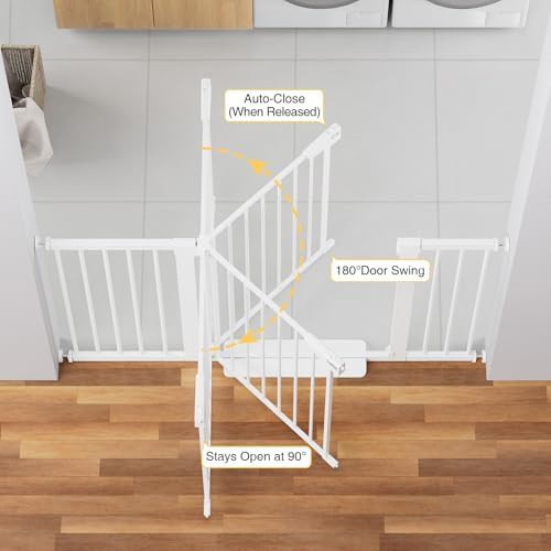 Wide self closing white pet safety gate — photo 3
