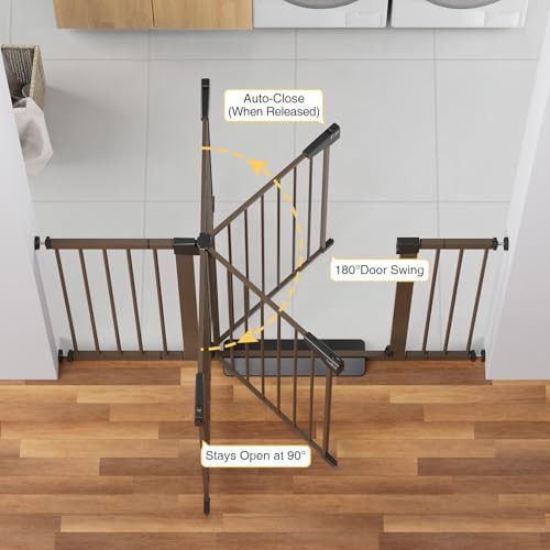 Wide self closing brown pet safety gate — photo 3