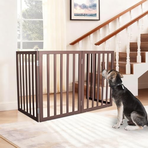 Brown wood freestanding foldable pet fence — photo 3