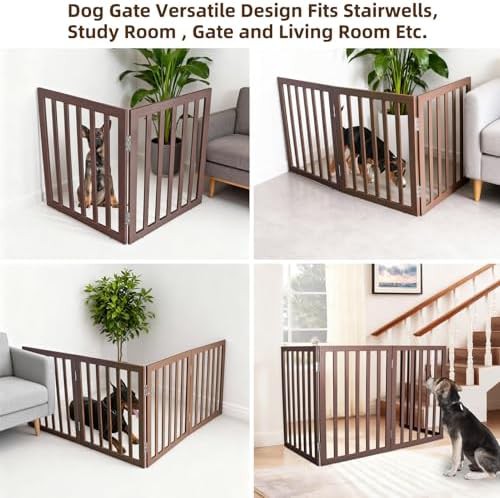 Brown wood freestanding foldable pet fence — photo 4
