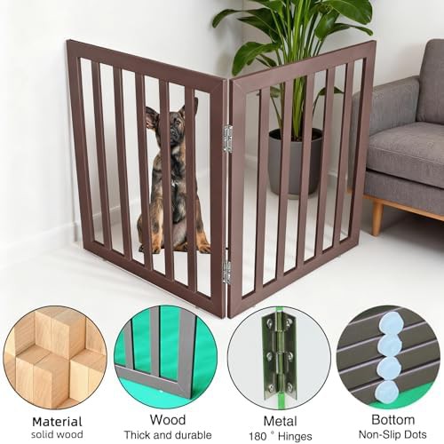 Brown wood freestanding foldable pet fence — photo 5
