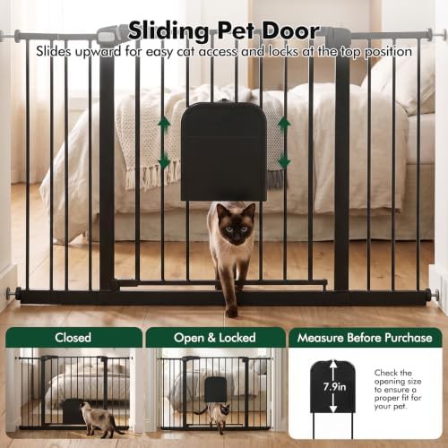 Black metal pet gate with cat door — photo 3