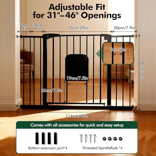 Black metal pet gate with cat door — photo 4